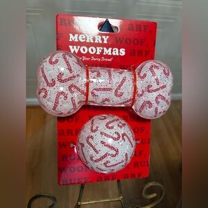 Jmle  Christmas  Time  Bone & Ball  6” Wide Dog Toy   With Squeakers